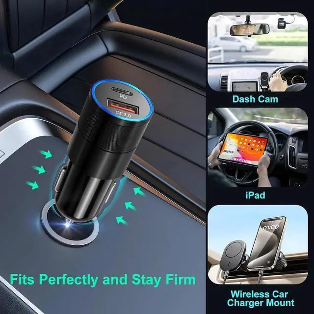 Alt view image 4 of 7 - USB C Car Charger 2 Pack, Bangfun 36W Cigarette Lighter Adapter USB Car Charger Fast Charging Dual Port [PD+QC 3.0] 12V Car Phone Chargers for iPhone 15 14 13 12 11 Pro Max, Samsung S23 S22 A53 A14