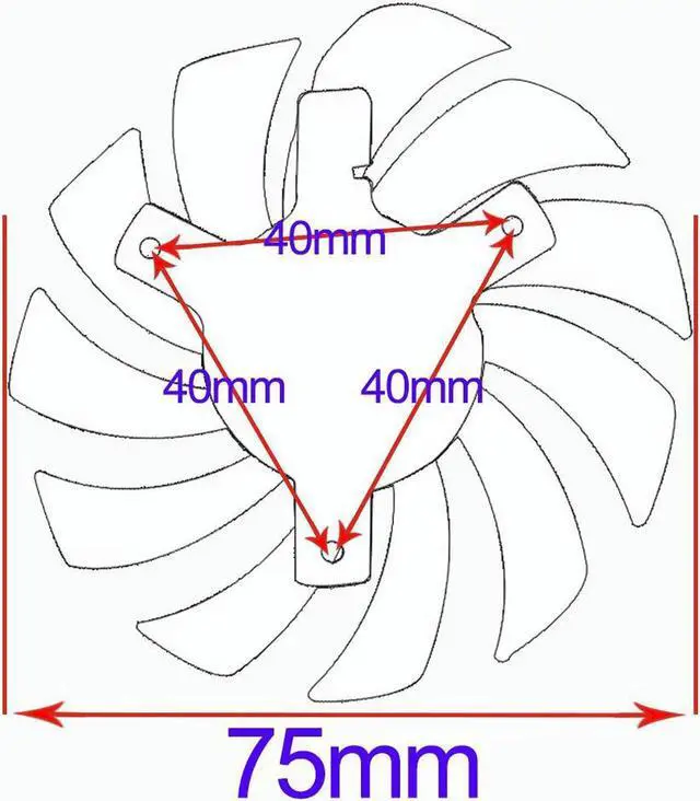 Alt view image 5 of 6 - 75mm Everflow T128010SM 2Pin 2 Wire DC 12V 0.20A Cooler Fan Replace Gigabyte Radeon R9 270X 280X Graphics Video Card Fans