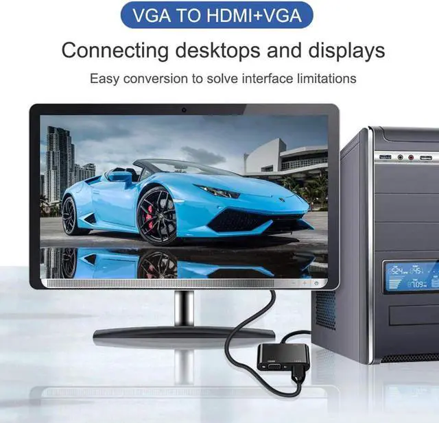 Alt view image 7 of 7 - VGA to HDMI VGA Adapter, VGA Splitter 1 VGA in HDMI VGA 2 Out (VGA HDMI Interface Display at The Same time), VGA to HDMI VGA Adapter for Computer, Desktop, Laptop, PC, Monitor, Projector