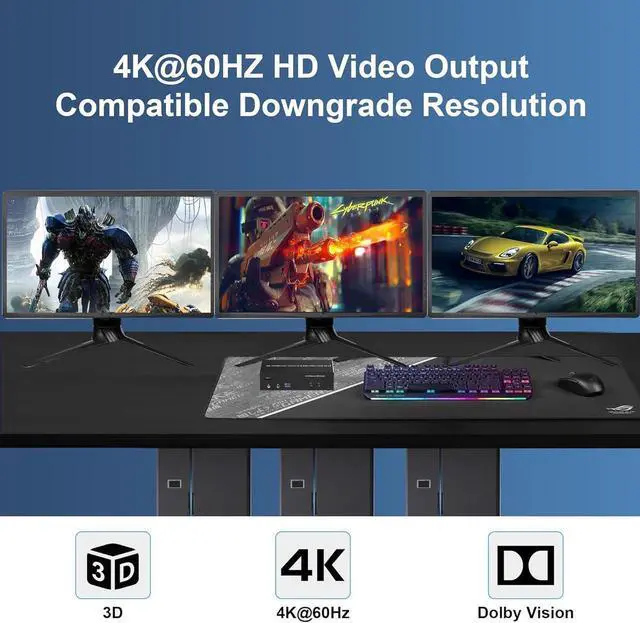 Alt view image 5 of 7 - HDMI + 2 Displayport USB 3.0 KVM Switch Triple Monitor for 2 Computers, 4K@60Hz KVM Switch 2 Computers 3 Monitors with Audio Microphone Output and 3 USB 3.0 Ports, Keyboard Mouse Switcher