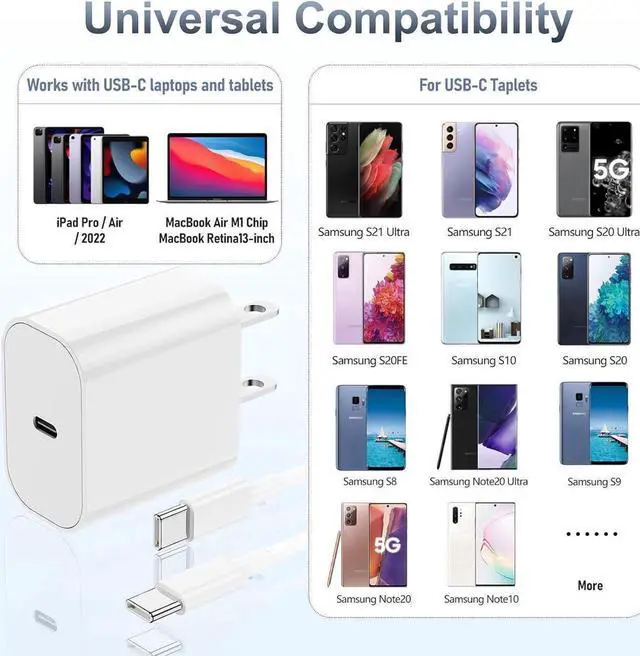 Alt view image 6 of 7 - iPhone 15 Fast Charger, 20W USB C Charging Block for Apple iPhone 15 Plus/15 Pro Max, iPad Pro 12.9/11 inch/4/3th/Air/Mini/6 Gen,iPad Wall Plug Power Adapter Cube Brick/6ft Type C to C Cable Cord Long