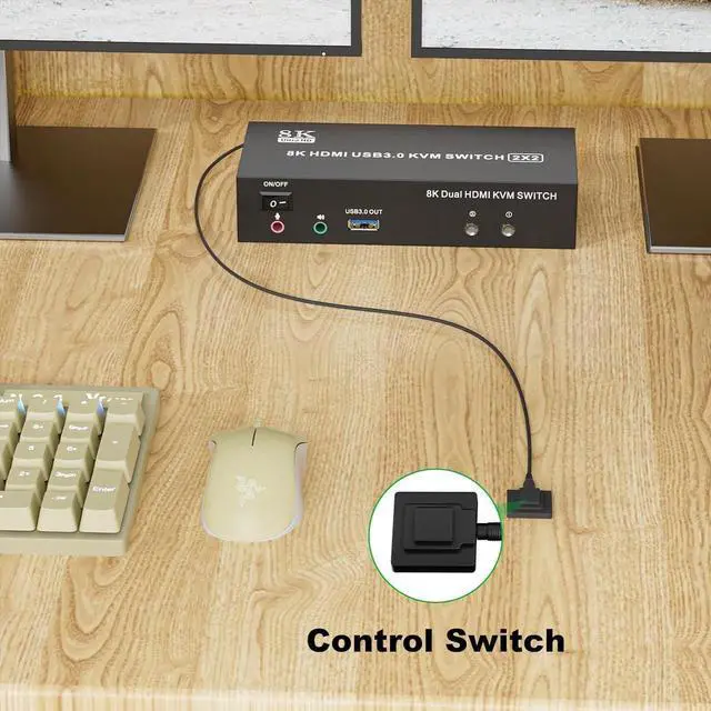 Alt view image 5 of 7 - HDMI USB 3.0 KVM Switch 2 Monitors 2 Computers, 8K@60Hz 4K@120Hz Dual Monitor HDMI KVM with 3 USB 3.0 Ports, Share Keyboard Mouse Audio Microphone, EDID/HDCP Adaptive for Gaming/Office