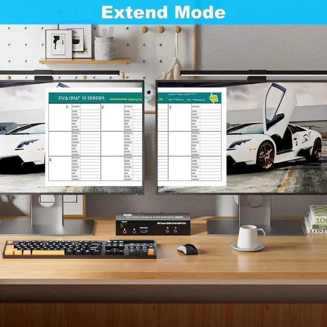Alt view image 2 of 7 - HDMI USB 3.0 KVM Switch 2 Monitors 2 Computers, 8K@60Hz 4K@120Hz Dual Monitor HDMI KVM with 3 USB 3.0 Ports, Share Keyboard Mouse Audio Microphone, EDID/HDCP Adaptive for Gaming/Office