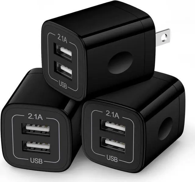 Main image of Wall Charger Block, 2.1A/5V Dual Port USB Wall Plug in Phone Travel Power USB Adapter Plug,3Pack Black Charger Cube Fast Charging Compatible Phone 15 Pro/14/13/12/SE/11,Samsung Galaxy S23/S22/S21/S20