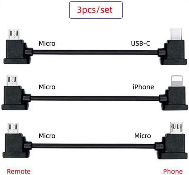 Alt view image 3 of 7 - Aomoproing 3pcs/set Remote Controller Data Cable Type-CMicro8P to Micro USB for Mavic Pro Platinum Mavic Park RC Accessories