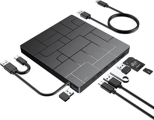 Alt view image 6 of 7 - New Upgraded External DVD Drive for Laptop, USB 3.0 Portable CD/DVD +/-RW Drive/DVD Player with 4 USB Ports & 2 SD Card Slots & 1 Type-C Ports Maximum 24x CD Write/Read Speed for Notebook OS Windows