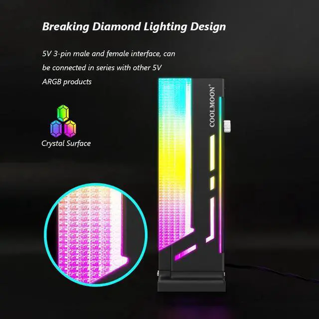 Alt view image 3 of 6 - COOLMOON 5V 3Pin ARGB VGA Bracket 12pcs LED Vertical GPU Support RGB Computer Graphics Video Card Stand Holder PC Accessories