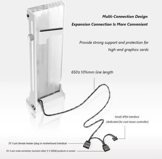 Alt view image 2 of 6 - COOLMOON 5V 3Pin ARGB VGA Bracket 12pcs LED Vertical GPU Support RGB Computer Graphics Video Card Stand Holder PC Accessories