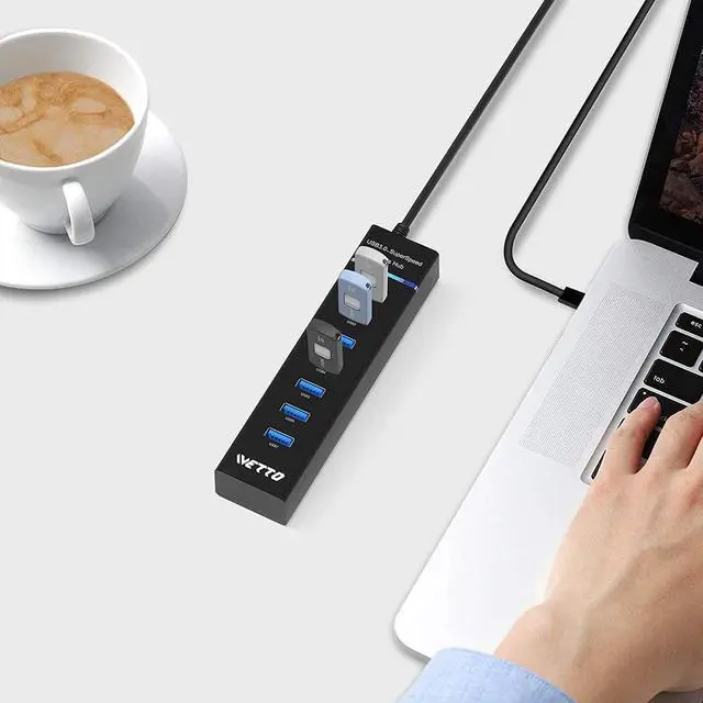 Alt view image 7 of 7 - 7 Port USB Hub 3.0, USB 5Gbps Data Transmission Hub Splitter 7-Ports, Computer Networking Hubs for Laptop, PC, MacBook, Mac Pro/Mini, PS4/5, XPS, Surface Pro, Galaxy Series, Mobile HDD, and More