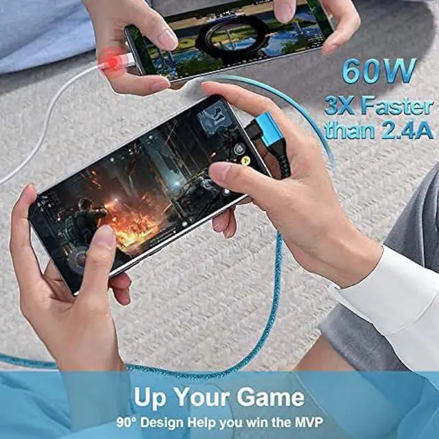 Alt view image 4 of 6 - Android Phone Power Cord Samsung Charger Cable USB Type C to C 60W 3 Pack 6ft 90 Degree Fast Charging for Samsung Galaxy A54 A14 5G A13 A24 A23 S23 S22 A34 S21 FE A53 A03s Z Fold 4 Flip 4 S20 S10 S9