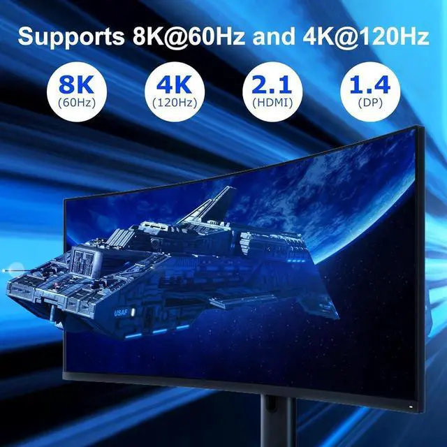 Alt view image 4 of 7 - KVM Switch 3 Monitors 2 Computers 8K@60Hz 4K@144Hz, HDMI + 2 Displayport Triple Monitor KVM Switch for 2 PC Share 3 Monitor, Audio Mic Port and 3 USB 3.0 Devices Support Extended and Copy Mode