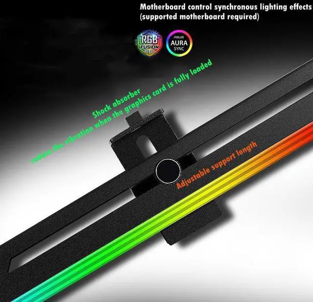 Alt view image 5 of 6 - YT 276mm Videocard Support 5v 3pin 4pin RGB Sync Fusion Horizontal Adjustable Graphics Card Stand Video Card Holder GPU Bracket