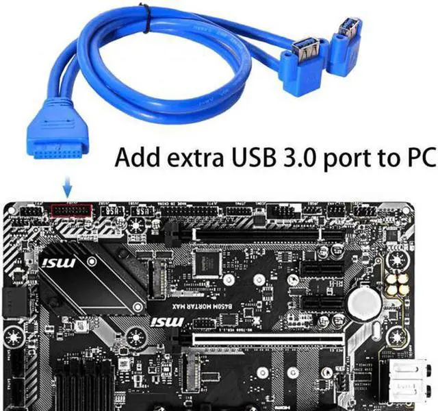 Alt view image 4 of 6 - Aomoproing Up Angled USB 3.0 A Type Dual Female to Motherboard 20Pin 19 Pin Box Header Slot Panel Mount Cable 50cm