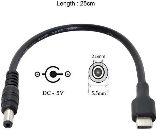 Alt view image 2 of 7 - Aomoproing USB 3.1 Type C USB-C to 5V DC 5.5 2.5mm Power Plug Extension Charge Cable for Cell Phone 25cm