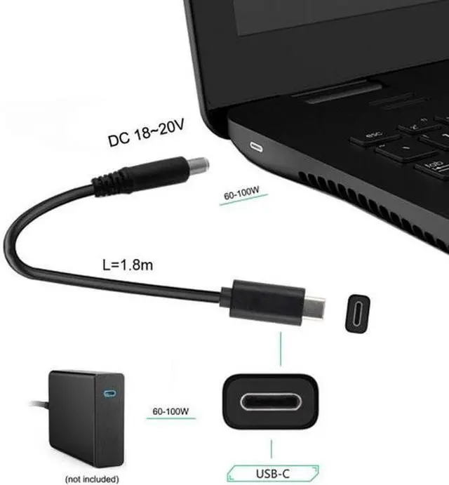 Alt view image 7 of 7 - Aomoproing Type C USB-C Input to DC 5.5*2.5mm Power PD Charge Cable for Laptop Notebook