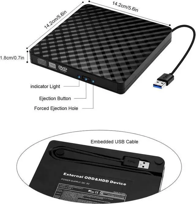 Alt view image 5 of 7 - External DVD Drive, CD DVD +/-RW Drive USB 3.0 Protable USB DVD/CD ROM Burner Optical Drive Player Reader Writer for Windows 11/10/8/7 Laptop Desktop Computer, Mac OS (Black)