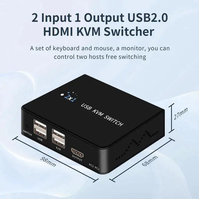 Alt view image 4 of 6 - HDMI KVM Switches 4K@60hz 2 Ports HDMI Kvm Switch 1 Monitors 2 Computers,USB Switcher 2 Computers Share 4 Usb2.0 Devices Keyboard Mouse Printer USB Switch,Supports Desktop Controller and Button Switch