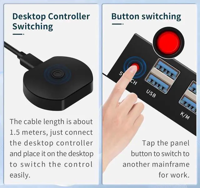 Alt view image 3 of 5 - 2 Port HDMI KVM Switch for 2 Computers 1 Monitors, 4K@60Hz, USB 3.0 Devices KVM switcher, USB 3.0 HDMI Switch 2 in 1 Out, with Desktop Controller, Button switches, Support Windows, Linux, MacOS