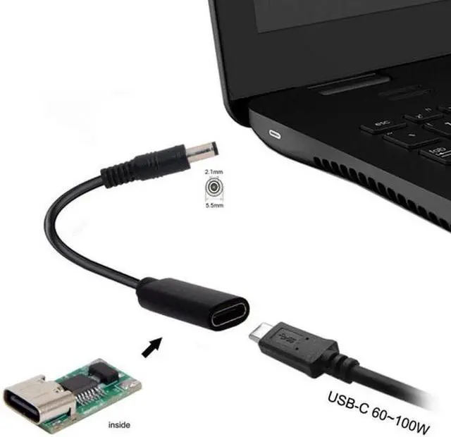 Alt view image 5 of 5 - Aomoproing Type C USB-C Female Input to DC 5.5*2.1mm Power PD Charge Cable fit for Laptop 18-20V