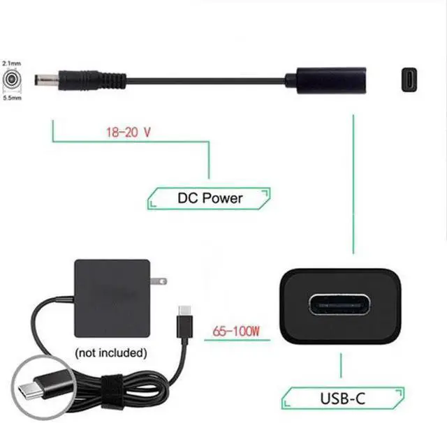 Alt view image 2 of 5 - Aomoproing Type C USB-C Female Input to DC 5.5*2.1mm Power PD Charge Cable fit for Laptop 18-20V