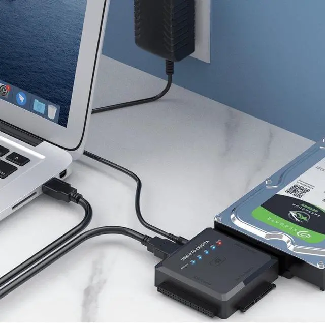 Alt view image 2 of 7 - SATA/IDE to USB 3.0 Adapter, Hard Drive Adapter Cable for Universal 2.5/3.5 Inch IDE/SATA w/One Touch Backup, External Hard Drive Reader for 2.5" 3.5" SSD HDD CD/DVD Optical Drives w/12V/2A Adapter