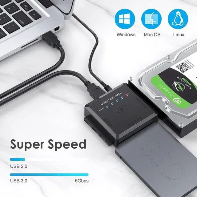 Alt view image 4 of 7 - SATA/IDE to USB 3.0 Adapter, Hard Drive Adapter Cable for Universal 2.5/3.5 Inch IDE/SATA w/One Touch Backup, External Hard Drive Reader for 2.5" 3.5" SSD HDD CD/DVD Optical Drives w/12V/2A Adapter