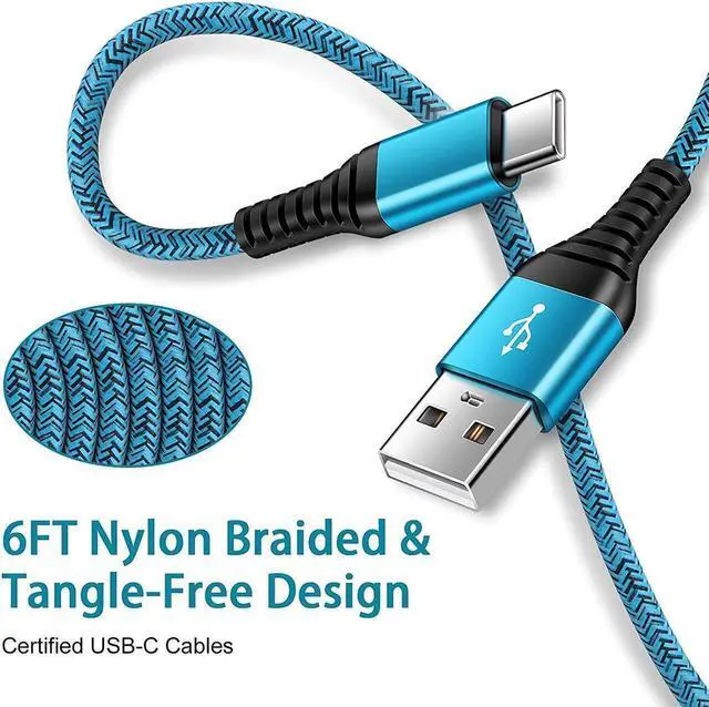 Alt view image 2 of 6 - C Charger Cord Fast Charging USB Type C Cable Android Charger Cables 6FT 2Pack for Samsung Galaxy S24 S23 S22 S21 S20 Ultra S20+ Note 20 10 S10 S9 Plus A12 A11 A52 OnePlus Google Pixel 6 5 4 4a 3a XL