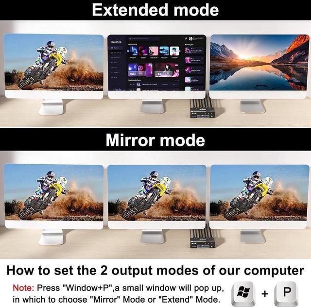 Alt view image 3 of 7 - KVM Switch 3 Monitors 3 Computers 8K@60Hz 4K@144Hz, HDMI + 2 Displayport KVM Switch Triple Monitor for 3 Computer Share 3 Monitors and 4 USB3.0 Devices, with Wired Remote and 12V power Adapter