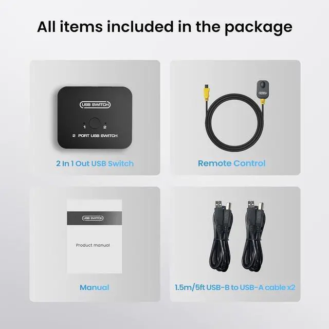 Alt view image 4 of 7 - USB 2.0 Sharing Switch, Printer Splitter for Two Computers with 2 USB Printer Cables(5ft/1.5M), USB Printer Sharing KVM Switch Support Desk Controller, Printer Cable Splitter, Plug and Play