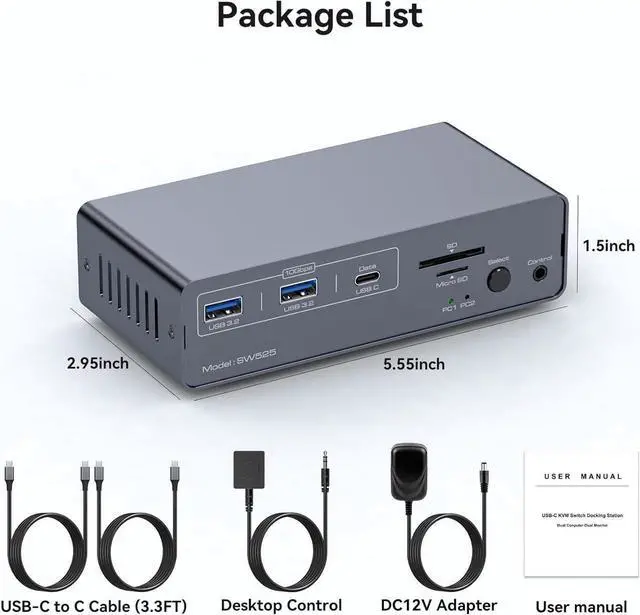 Alt view image 4 of 7 - 4K@120Hz USB C Docking Station Dual Monitor KVM Switch for 2 Laptops or Macbooks (12-in-1) Type C Dock with 2 Displayport, 1G Ethernet, 10Gbps USB C + USB A 3.2, USB 3.0 and SD/microSD Card