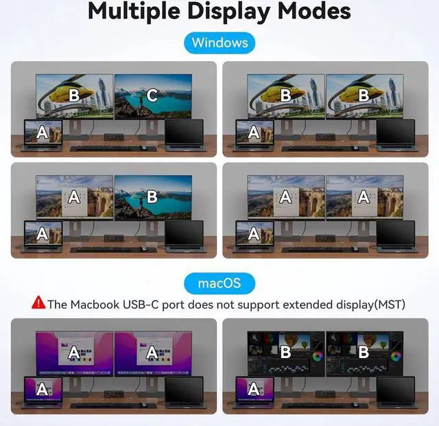 Alt view image 5 of 7 - 4K@120Hz USB C Docking Station Dual Monitor KVM Switch for 2 Laptops or Macbooks (12-in-1) Type C Dock with 2 Displayport, 1G Ethernet, 10Gbps USB C + USB A 3.2, USB 3.0 and SD/microSD Card