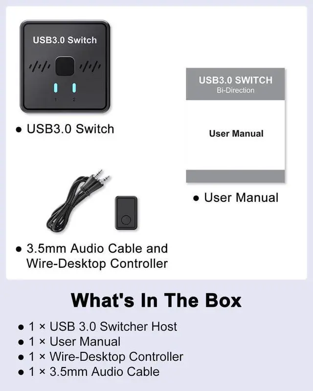 Alt view image 6 of 7 - USB Switch, 2 Port USB 3.0 Switch Selector, USB Splitter 1 in 2 Out / 2 in 1 Out, USB Switcher 2 Computers Share 1 USB Devices for Printer,Keyboard,Scanner,Mouse,Compatible with Mac/Win/Linux