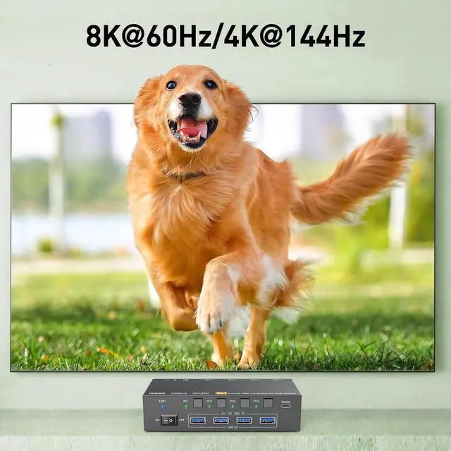 Alt view image 2 of 7 - KVM Switch HDMI 8K@60Hz/2K@120Hz, 4 in 1 Out HDMI KVM Switch for 4 Computers that Share 1 Monitor and 4 USB 3.0 Devices, Supports EDID, with 3.5mm Audio, Wired Remote and USB Cable Included