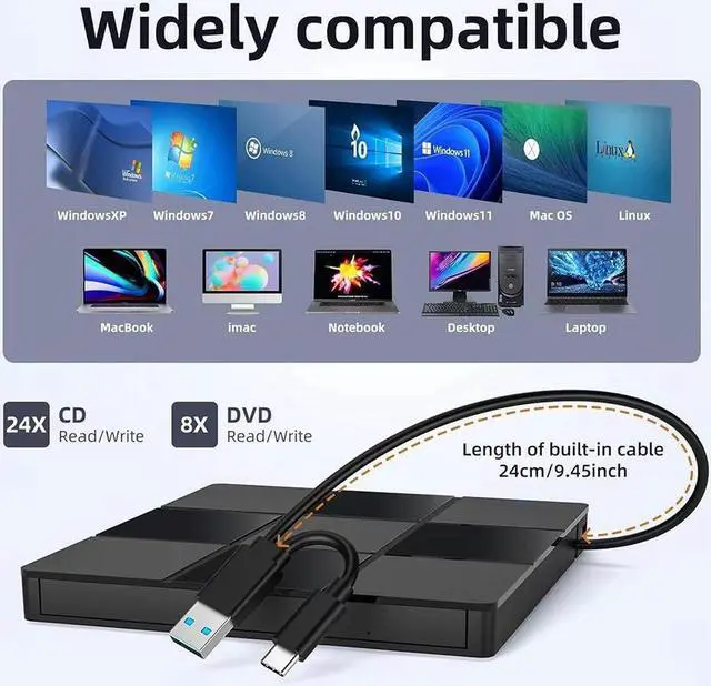 Alt view image 4 of 7 - [7 in 1] External CD DVD Drive, USB 3.0 Type-C CD DVD +/- RW Burner - Plug and Play - External Optical DVD CD ROM Drive for Laptop PC Computer, USB CD/DVD Drive Compatible with Windows 11/10 Mac OS