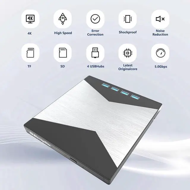 Alt view image 6 of 7 - 7-in-1 External Blu Ray Drive, 4K Portable Blu Ray Burner USB 3.0 Type-C BD Player with SD/TF Port, CD/DVD Burner R/W 3D BluRay Drive, External 4K Blu Ray Drive Compatible with Windows MacOS Laptop PC