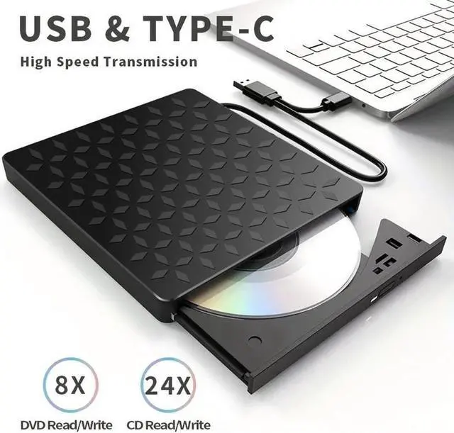 Alt view image 4 of 6 - External CD DVD Drive [8 in 1], USB 3.0 & Type-C Portable Drive Reader CD/DVD +/-RW ROM Burner Rewriter with 4 USB Ports & SD/TF Optical Drive for Desktop PC Windows 11/10/8/7/X, Mac OS Linux