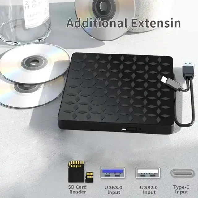 Alt view image 2 of 6 - External CD DVD Drive [8 in 1], USB 3.0 & Type-C Portable Drive Reader CD/DVD +/-RW ROM Burner Rewriter with 4 USB Ports & SD/TF Optical Drive for Desktop PC Windows 11/10/8/7/X, Mac OS Linux