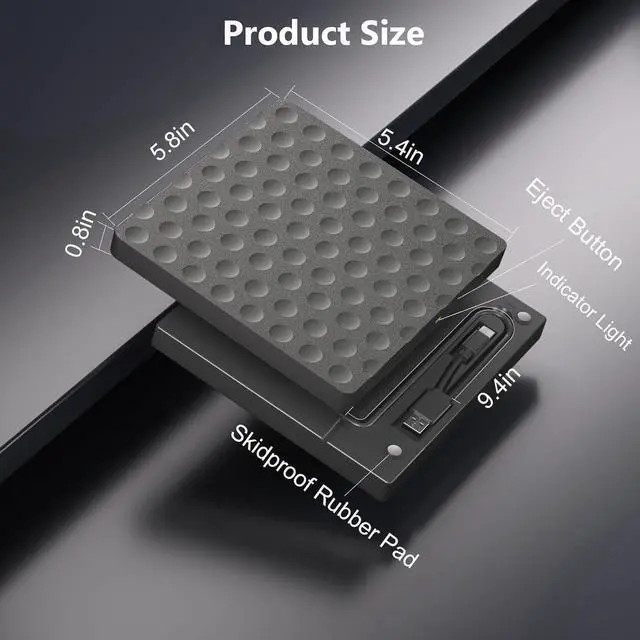 Alt view image 6 of 7 - External CD DVD Drive for Laptop, USB 3.0 & Type C Portable CD DVD Drive Player Reader Writter Burner, CD/DVD Optical Drive for PC Desktop, Compatible with Windows 7 8 10 11 XP,Linux,Mac OS