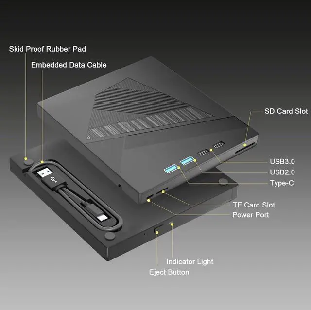 Alt view image 5 of 7 - External CD DVD Drive, 7-in-1 USB 3.0 Type-C DVD Player for Laptop Portable Disk Drive Can for Burn Read Writer Disk Duplicator Compatible with Latptop PC Windows XP/7/8/10, Linux Mac OS