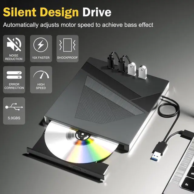 Alt view image 3 of 7 - External CD DVD Drive, 7-in-1 USB 3.0 Type-C DVD Player for Laptop Portable Disk Drive Can for Burn Read Writer Disk Duplicator Compatible with Latptop PC Windows XP/7/8/10, Linux Mac OS