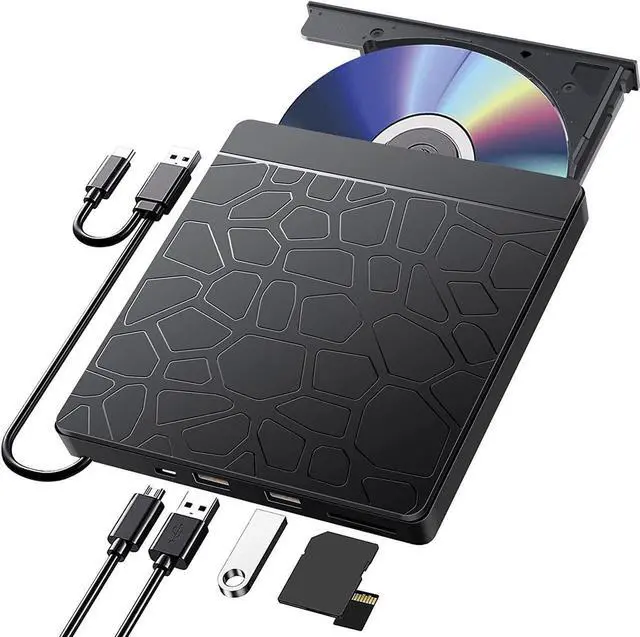 Main image of External CD DVD Drive for laptop Windows 11 10, USB 3.0 and Type-C Portable CD DVD +/-RW ROM Drive Reader CD/DVD Burner Rewriter with SD TF Slot & 2x USB Ports, Slim DVD/CD Player for Linux, Mac OS