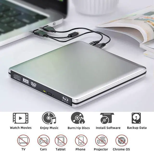 Alt view image 2 of 7 - External Blu-ray DVD Drive, USB 3.0 and Type-C Blu-ray CD DVD Burner 3D Slim Optical Blu-ray Disc DVD Drive, DVD/BD Player Read/Write Portable Blu Ray Drive Compatible with/Win7/Win8/Win10/ Mac OS