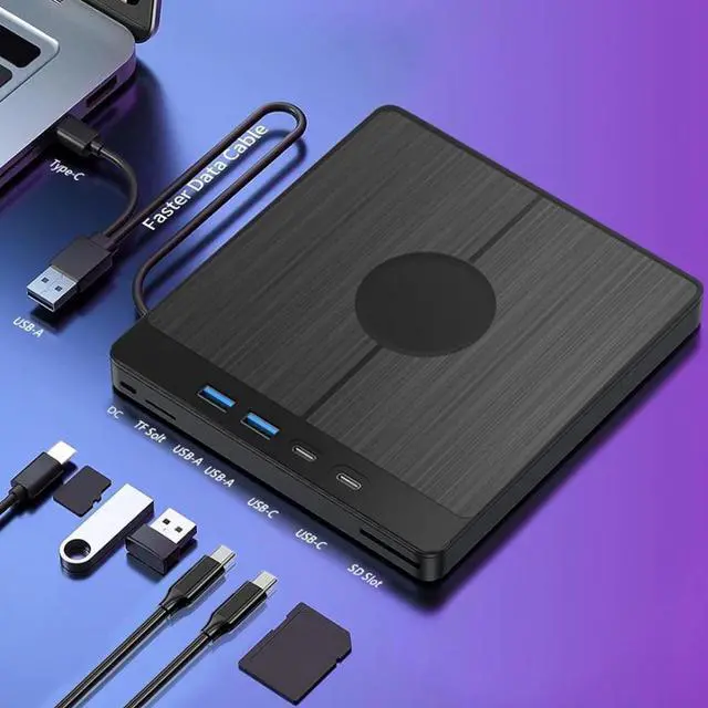 Alt view image 3 of 7 - [7 in 1] External CD DVD Drive, USB 3.0 Type-C External CD/DVD DVD Burner Slim Optical Drive DVD Burner with SD/TF Card Slot 2 USB 3.0 Ports 2 Type-C Ports for Laptop PC Windows Linux MacOS