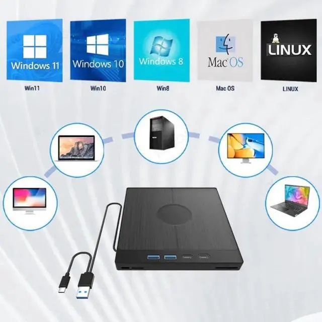 Alt view image 4 of 7 - [7 in 1] External CD DVD Drive, USB 3.0 Type-C External CD/DVD DVD Burner Slim Optical Drive DVD Burner with SD/TF Card Slot 2 USB 3.0 Ports 2 Type-C Ports for Laptop PC Windows Linux MacOS