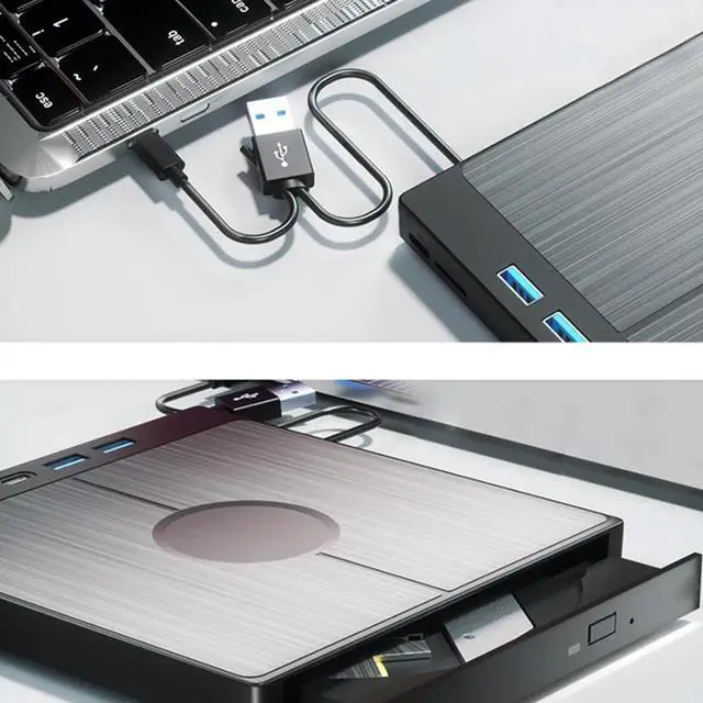 Alt view image 2 of 7 - [7 in 1] External CD DVD Drive, USB 3.0 Type-C External CD/DVD DVD Burner Slim Optical Drive DVD Burner with SD/TF Card Slot 2 USB 3.0 Ports 2 Type-C Ports for Laptop PC Windows Linux MacOS