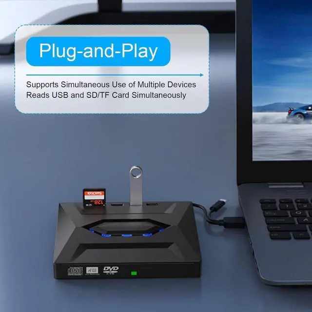 Alt view image 3 of 7 - External CD/DVD Drive for Laptop - [5 in 1] External CD DVD Drive with SD/TF Card Slot USB 3.0 Type A/Type C DVD Player Portable External DVD Burner for Laptop Mac Os Vista Windows 11/10/8.1/8/7 Linux