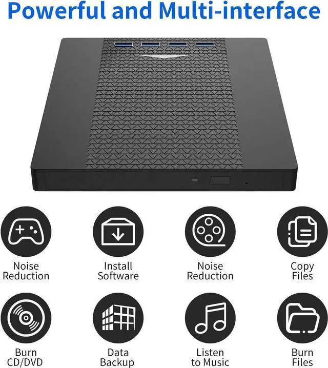 Alt view image 6 of 7 - [7 in 1] Multifunction External CD/DVD Drive for Laptop, USB 3.0 & Type C DVD Player CD ROM Portable CD/DVD Burner, External DVD Drive Compatible with Laptop Desktop PC Windows 11/10/8/7 Linux MacOS