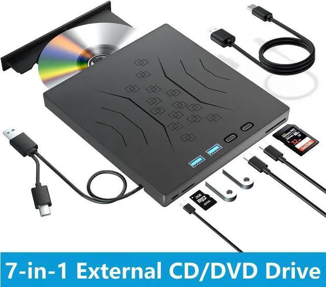 Main image of [7 in 1] External CD/DVD Drive for Laptop USB 3.0 & Type-C, Portable CD/DVD +/-RW Disk Drive, CD/DVD Burner CD ROM External Optical DVD Drive for Laptop Desktop PC Windows 7/8/10/XP Mac Linux