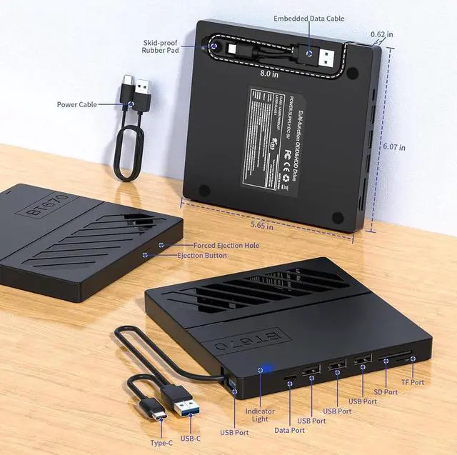 Alt view image 3 of 7 - External CD/DVD Drive for Laptop, [7 in 1] USB 3.0 Type C Ultra-Slim Portable CD/DVD Player Burner, CD ROM Burner Writer External Optical Drive Compatible with Laptop Desktop PC Windows Linux MacOS