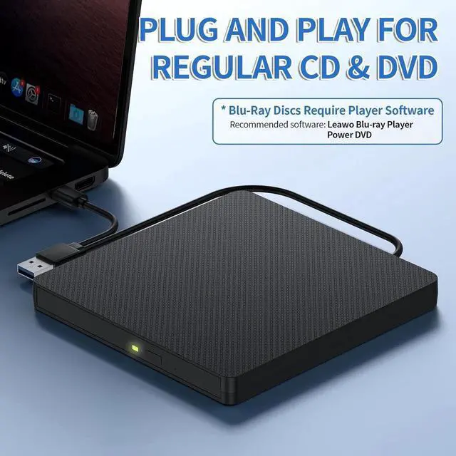Alt view image 3 of 7 - External Blu-ray Drive, USB 3.0 and Type-C External CD/DVD Burner, BD Player with 3D Bluray Playback - Portable Blu-ray Drive Optical DVD Drive Compatible with Windows, Linux, Mac OS (Black)
